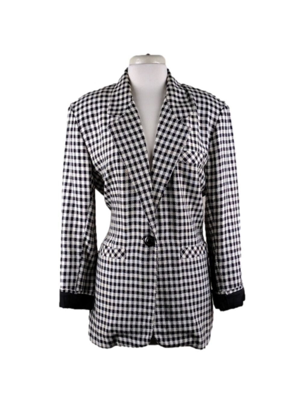 Chad Stevens Houndstooth Notched Collar One Button Long Sleeve Mid Length Blazer